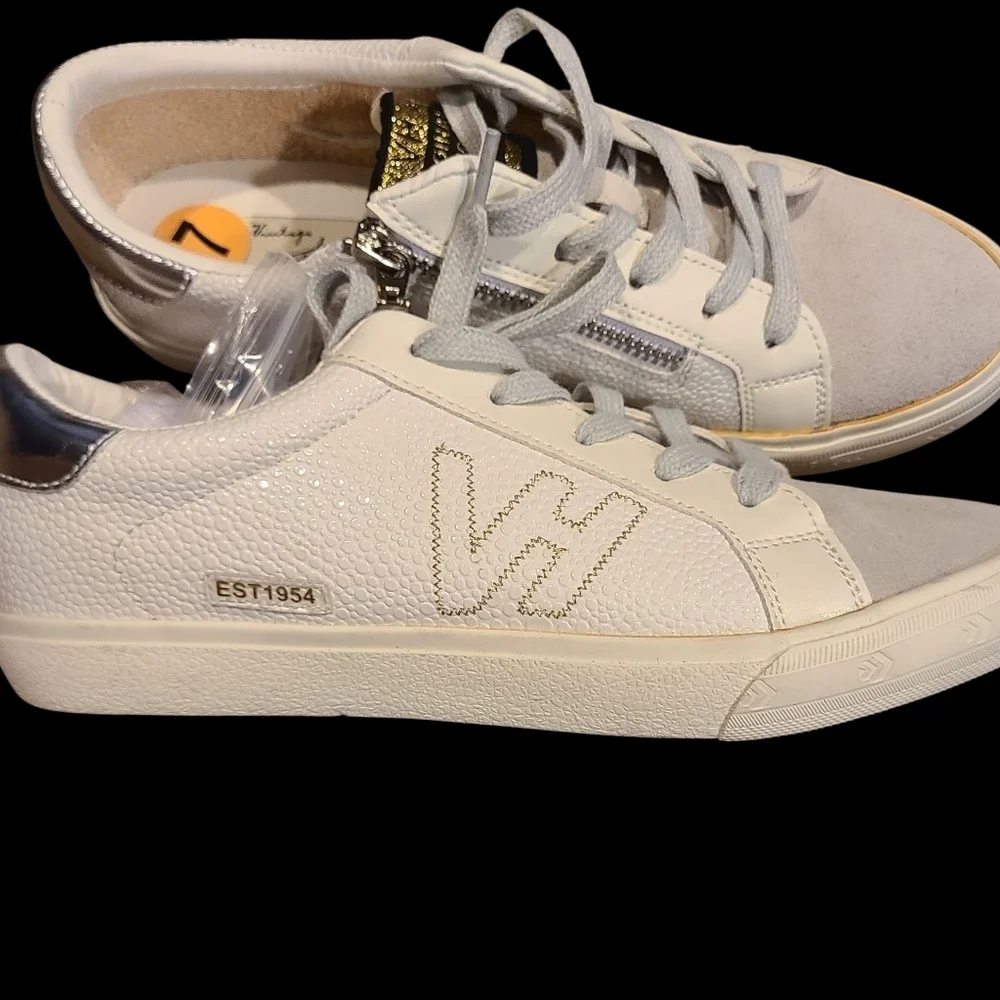 Vintage Havana White/Grey Peppled Vita Leather Sneakers Womens